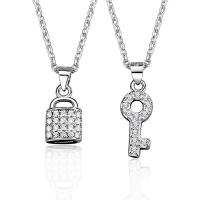 Zircon cubique Micro Pave collier en argent sterling, Argent sterling 925, Placage, styles différents pour le choix & pour femme, argent .53 pouce, Vendu par brin