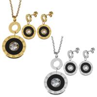 Fashion Stainless Steel Jewelry Sets, earring & necklace, plated, micro pave cubic zirconia & for woman 42mm 2mm,25mm Approx 17 Inch 