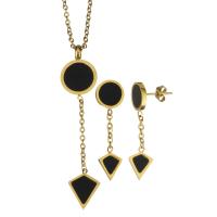 Fashion Stainless Steel Jewelry Sets, earring & necklace, with Resin, gold color plated, for woman, 64mm 2mm,35mm Approx 17 Inch 