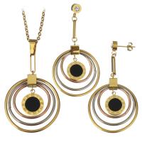 Fashion Stainless Steel Jewelry Sets, earring & necklace, with Resin, plated, for woman, metallic color plated, 47mm,30mm,2mm,58mm,30mm Approx 17 Inch 