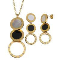 Fashion Stainless Steel Jewelry Sets, earring & necklace, gold color plated, for woman & hollow, 50mm 2mm,39mm 