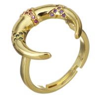 Brass Open Finger Ring, Moon, gold color plated, Adjustable & micro pave cubic zirconia & for woman, 17mm, US Ring 