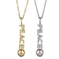 Cubic Zircon Micro Pave Brass Necklace, with stainless steel chain, with 1.5 inch extender chain, Alphabet Letter, gold color plated, micro pave cubic zirconia & for woman 1.5mm Approx 17 Inch 