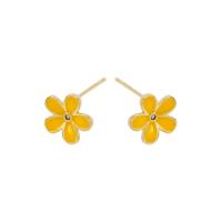 Brass Earring Drop Component, Flower, gold color plated, for woman & enamel, yellow, nickel, lead & cadmium free 