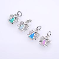 Cubic Zirconia Micro Pave Brass Pendant, with Opal, Angel, plated, micro pave cubic zirconia 