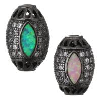 Cubic Zirconia Micro Pave Brass Beads, with Opal, plated, micro pave cubic zirconia & hollow Approx 2.5mm 