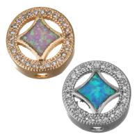 Cubic Zirconia Micro Pave Brass Beads, with Opal, Round, plated, micro pave cubic zirconia & hollow Approx 2mm 