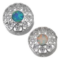 Cubic Zirconia Micro Pave Brass Beads, with Opal, plated, micro pave cubic zirconia Approx 2mm 