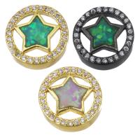 Cubic Zirconia Micro Pave Brass Beads, with Opal, Round, plated, micro pave cubic zirconia & hollow Approx 2mm 