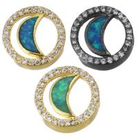 Cubic Zirconia Micro Pave Brass Beads, with Opal, Round, plated, micro pave cubic zirconia & hollow Approx 2mm 