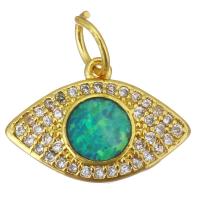 Cubic Zirconia Micro Pave Brass Pendant, with Opal, gold color plated, micro pave cubic zirconia Approx 4.5mm 