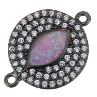 Befestiger Zirkonia Messing Schmuckverbinder, mit Opal, Pistole schwarz plattiert, Micro pave Zirkonia, 18x13x2mm, Bohrung:ca. 1mm, verkauft von PC