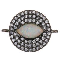 Befestiger Zirkonia Messing Schmuckverbinder, mit Opal, Pistole schwarz plattiert, Micro pave Zirkonia, 17.5x13x2.5mm, Bohrung:ca. 1mm, verkauft von PC