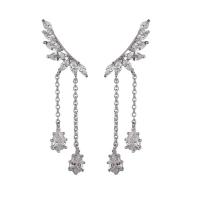 Fashion Fringe Earrings, Brass, with 925 Sterling Silver, silver color plated, micro pave cubic zirconia & for woman, white 