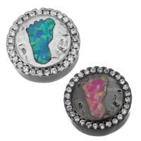 Cubic Zirconia Micro Pave Brass Beads, with Opal, Round, plated, micro pave cubic zirconia Approx 2mm 