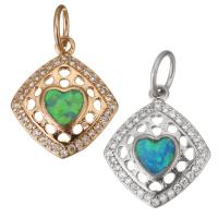 Cubic Zirconia Micro Pave Brass Pendant, with Opal, Rhombus, plated, micro pave cubic zirconia & hollow Approx 4.5mm 