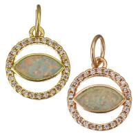 Cubic Zirconia Micro Pave Brass Pendant, with Opal, Round, plated, micro pave cubic zirconia & hollow Approx 4.5mm 