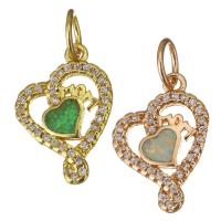 Cubic Zirconia Micro Pave Brass Pendant, with Opal, Heart, plated, micro pave cubic zirconia & hollow Approx 4.5mm 