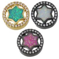 Cubic Zirconia Micro Pave Brass Beads, with Opal, Round, plated, micro pave cubic zirconia & hollow Approx 2mm 