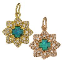 Cubic Zirconia Micro Pave Brass Pendant, with Opal, Flower, plated, micro pave cubic zirconia Approx 4.5mm 