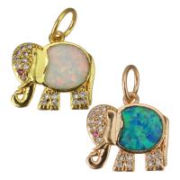 Cubic Zirconia Micro Pave Brass Pendant, with Opal, Elephant, plated, micro pave cubic zirconia Approx 4.5mm 