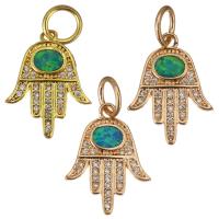 Cubic Zirconia Micro Pave Brass Pendant, with Opal, Hand, plated, micro pave cubic zirconia Approx 4.5mm 