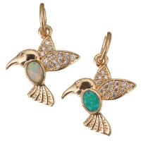 Cubic Zirconia Micro Pave Brass Pendant, with Opal, Bird, rose gold color plated, micro pave cubic zirconia Approx 4.5mm 