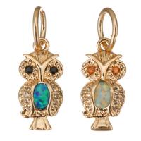 Cubic Zirconia Micro Pave Brass Pendant, with Opal, Owl, rose gold color plated, micro pave cubic zirconia Approx 4.5mm 