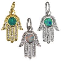 Cubic Zirconia Micro Pave Brass Pendant, with Opal, Hand, plated, micro pave cubic zirconia Approx 4.5mm 