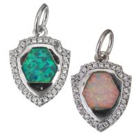 Cubic Zirconia Micro Pave Brass Pendant, with Opal, plated, micro pave cubic zirconia 