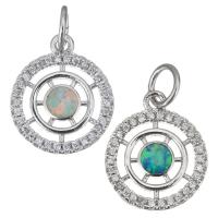 Cubic Zirconia Micro Pave Brass Pendant, with Opal, Round, plated, micro pave cubic zirconia & hollow Approx 4.5mm 