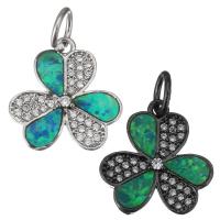 Cubic Zirconia Micro Pave Brass Pendant, with Opal, plated, micro pave cubic zirconia 