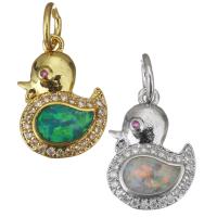 Cubic Zirconia Micro Pave Brass Pendant, with Opal, Duck, plated, micro pave cubic zirconia Approx 4.5mm 