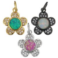 Cubic Zirconia Micro Pave Brass Pendant, with Opal, Flower, plated, micro pave cubic zirconia Approx 4mm 