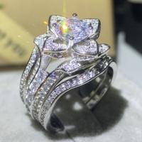 Zinc Alloy Finger Ring, with Cubic Zirconia, Rose, plated, micro pave cubic zirconia & for woman, silver color 