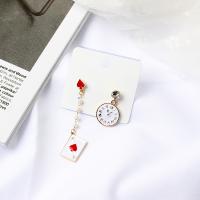 Asymmetric Earrings, Zinc Alloy, silver color plated, for woman & enamel & with rhinestone, white 