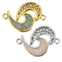 Befestiger Zirkonia Messing Schmuckverbinder, mit Opal, plattiert, Micro pave Zirkonia, 17x12x2mm, Bohrung:ca. 1mm, verkauft von PC