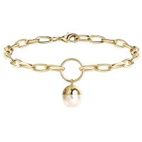 Brass Bracelets, with Plastic Pearl, gold color plated, for woman 5mm .3 