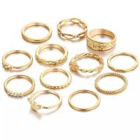 Zink-Legierung Ring Set, Zinklegierung, Geometrisches Muster, plattiert, 12 Stück & für Frau & hohl, Größe:4-6, verkauft von setzen