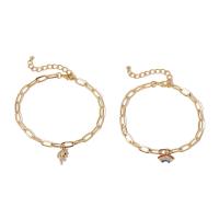 Pulseras para el Tobillo en Aleación de Zinc, con fundición, con 1.96 inch extender cadena, chapado en color dorado, 2 piezas & para mujer & con diamantes de imitación, 1.56cm,1.68cm, longitud:aproximado 8.6 Inch, Vendido por Set