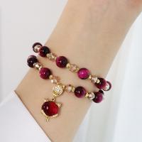 Natural Garnet Bracelet, Geometrical Pattern, plated, micro pave rhinestone & for woman 5,8,25*12,190-200mm 