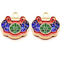 Cloisonne Pendants, Zinc Alloy, Longevity Lock, DIY & enamel, red, 17mm 