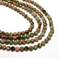 Unakite Perle, flache Runde, natürlich, DIY & facettierte, grün, 4mm, 95PCs/Strang, verkauft von Strang