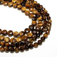 Perles d'Oeil de tigre, Plat rond, naturel, DIY & facettes, brun foncé, 4mm Vendu par brin