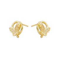 Brass Earring Drop Component, Butterfly, gold color plated, DIY & micro pave cubic zirconia & hollow, green 