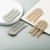 Fashion Fringe Earrings, Alloy, with Rhinestone, Tassel, for woman & with rhinestone 90*45mm 