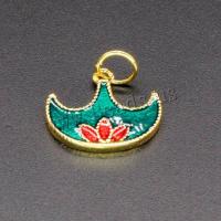 Enamel Brass Pendants, plated, DIY & double-sided, golden, 14*12mm 