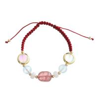 Quarz Armbänder, Strawberry Quartz, mit Knotenschnur, Geometrisches Muster, plattiert, Länge Einstellbar & gewebte Muster & für Frau, keine, 200mm, verkauft von Strang