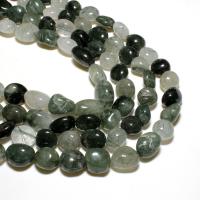 Perles Quartz rutile, ellipse, naturel, DIY, vert foncé, Vendu par brin