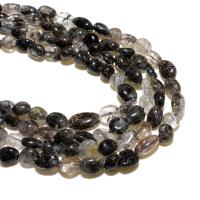 Perles Quartz rutile, Quartz rutile noir, ellipse, naturel, DIY, couleurs mélangées, 8-10mm, Environ Vendu par brin